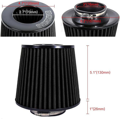 KYOSTAR Universal 3" High-Flow Air Filter, Reusable Cone Cold Air Intake - Image 2