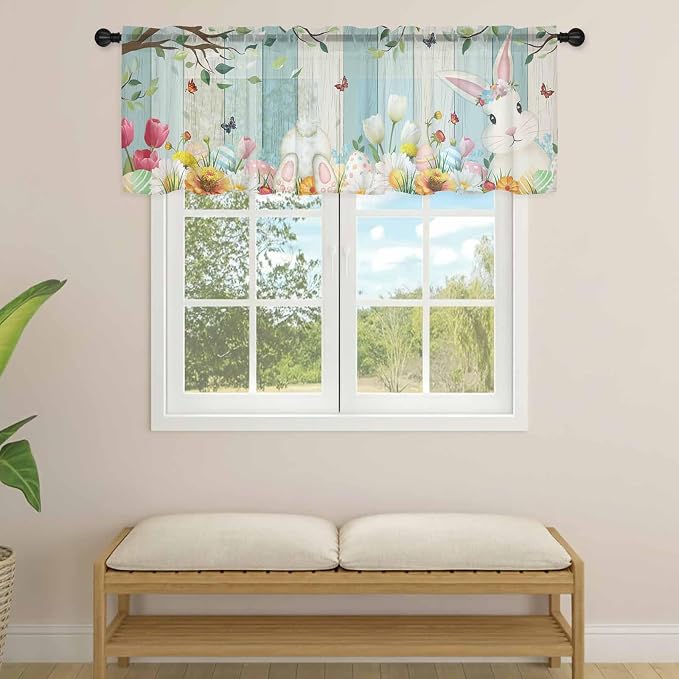 Easter Sheer Valances for Windows 60"x18", Light Filtering Kitchen Curtains - Image 4