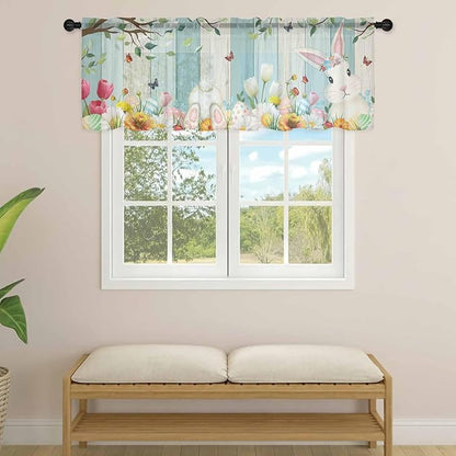 Easter Sheer Valances for Windows 60"x18", Light Filtering Kitchen Curtains - Image 4