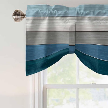 Blue Ombre Wooden Tie Up Valance Curtains - Image 4