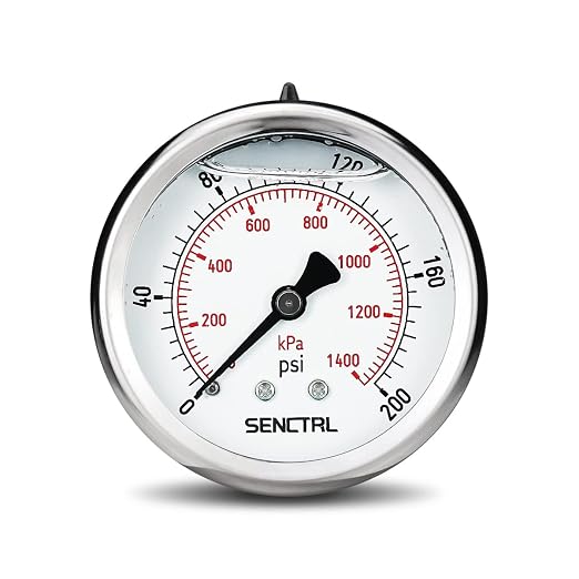 SENCTRL 0-200 Psi Glycerin Liquid Filled Pressure Gauge, 2.5" Dial Size by senctrl