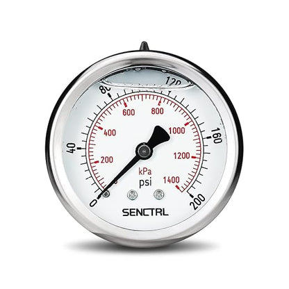 SENCTRL 0-200 Psi Glycerin Liquid Filled Pressure Gauge, 2.5" Dial Size by senctrl