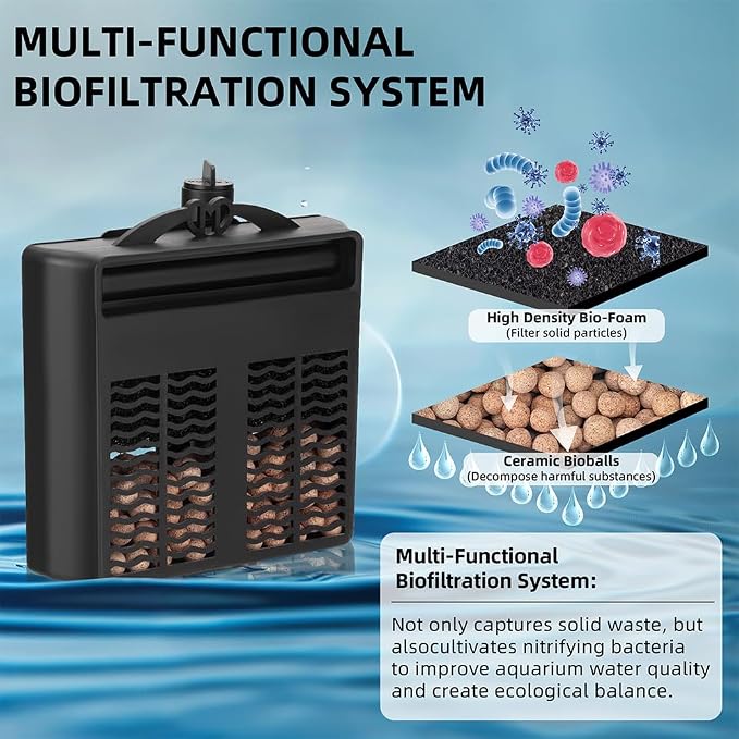 Turtle Tank Filter Internal Power Aquarium Filter Low Water Level Biofiltration - Image 3