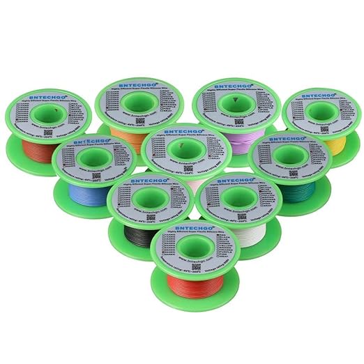BNTECHGO 28 Gauge Silicone Wire Kit 10 Color Each 50 ft Flexible 28 AWG Stranded Tinned Copper Wire