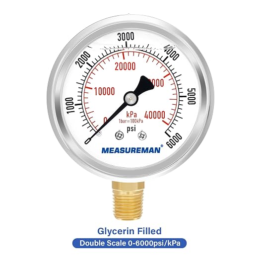 MEASUREMAN 2-1/2" Dial Size, Glycerin Filled Pressure Gauge, 0-6000psi/kpa - Image 3