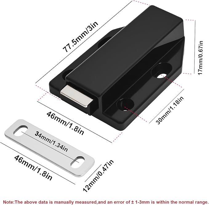 16 Pack Magnetic Push Latch,Heavy Duty Magnetic Touch Latch,for Push to Open Cabinet or Kitchen Drawer, Kitchen Door,on Strong Pop Out (Black - 2.7 inch, 16 Pack)