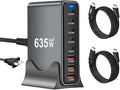 SquareWiz 635W GaN Super Fast Charging Station,8 Port USB C Charger Block for iPhone,iPad,MacBook Air Pro,Tablets,Android Phone,Multiple Port PD QC3.0 USB Type C Fast Charging Adapter Desktop Dock