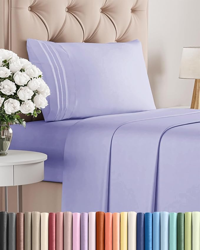 Twin Size 3 Piece Sheet Set - Comfy Breathable & Cooling Bed Sheets Set - Hotel Luxury Bedding for Women, Men, Kids, Teens, Boys & Girls - Deep Pockets, Ultra-Soft, Wrinkle Free - Oeko-Tex - Lavender