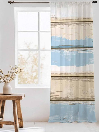 Sheer Curtains 96 Inches Long, Vintage Geometric Blue Semi Sheer Curtains Light - Image 3