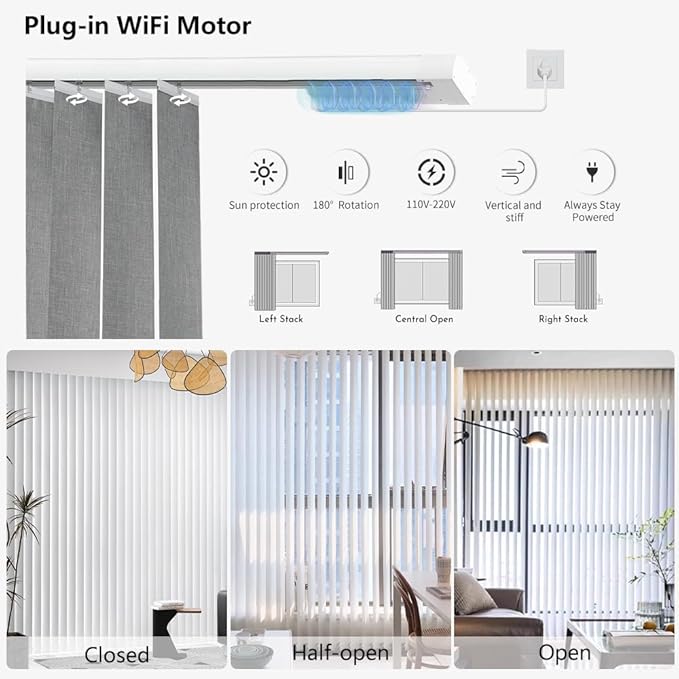 Blindify Motorized Vertical Blinds Compatible with Alexa Google Home, Light Filtering Sliding Door Shades Smart Vertical Blinds Remote Control Customize, Pure Grey