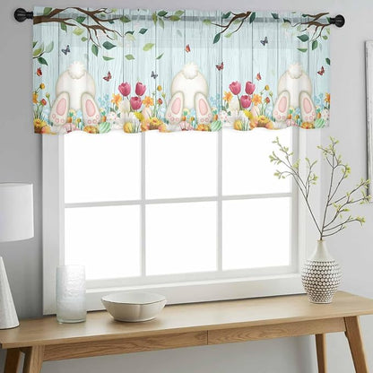 Easter Sheer Valances for Windows 60"x18", Light Filtering Kitchen Curtains - Image 2