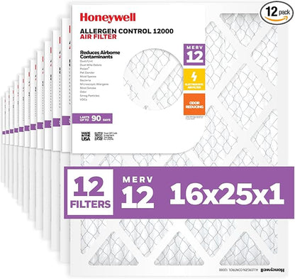 Honeywell 16x25x1 MERV 12 Electrostatic Pleated HVAC AC Furnace Air Filter | by HoneywellAirComfort