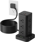 Tagzilo 15-in-1 Power Strip Tower with Surge Protector 1800J, Fast Charging Tower PD20W USB-C Ports with 12 AC Outlets, 9.8ft Extension Cord for Home Office Dorm Room, Black