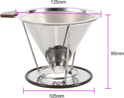 304 Stainless Steel Coffee Cone Filter, Double Layer Mesh Drip Dripper - Image 9