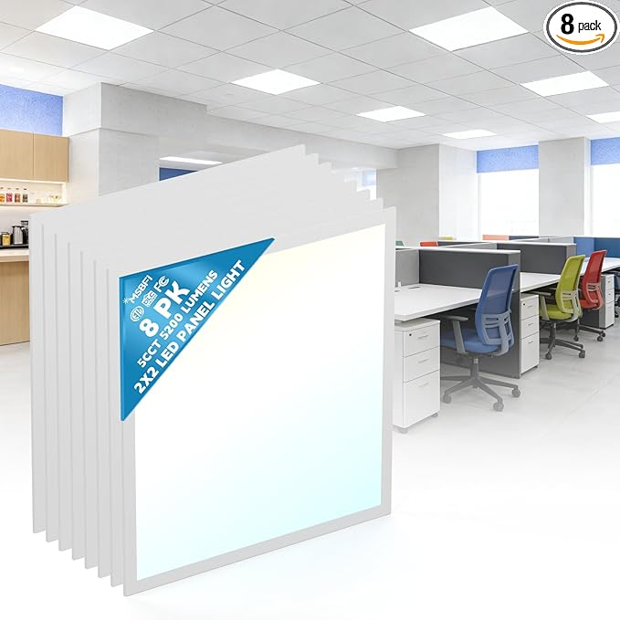 Msbfi 2x2 LED Flat Panel Light - 8 Pack Drop Office Ceiling Light 30-35-40W Adjustable, 130LM/W 3500K/4000K/5000K Selectable, 0-10V Dimmable, 100-277V for Office Ceiling Lighting Fixture ETL/DLC
