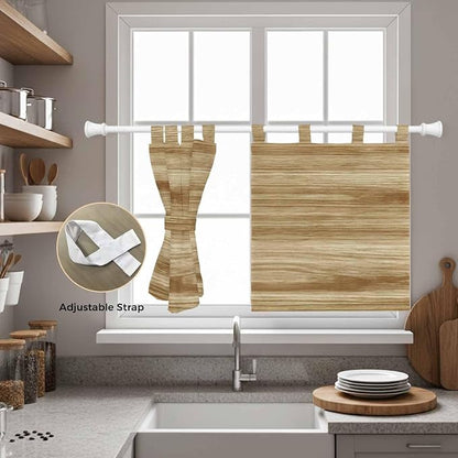 Light Brown Wood Grain Kitchen Curtains 24 Inch Length, Small Window Curtains - Image 5