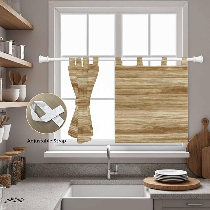 Light Brown Wood Grain Kitchen Curtains 36 Inch Length, Small Window Curtains - Image 5