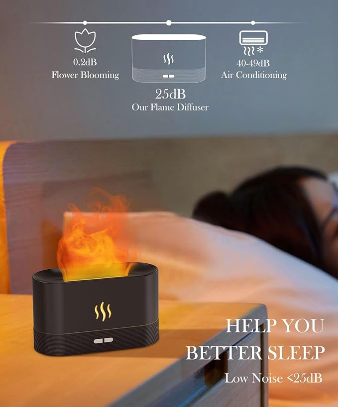 Essential Oil Diffuser Humidifer with Flame Light Effect, 180ml Air Diffuser for Essential Oils, Humidifiers for Bedroom with 2 Brightness, Auto-Off Function(White)