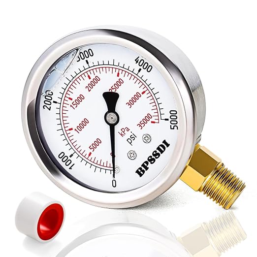 0-5000 Psi Glycerin Liquid Filled Hydraulic High Pressure Gauge, 2.5" Dial Size by BPSSDI