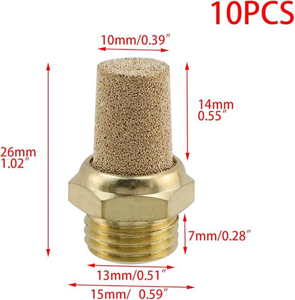 Wealrit 10 PCS Pneumatic Exhaust Mufflers, 1/4" Male Thread Hex Copper Air - Image 2