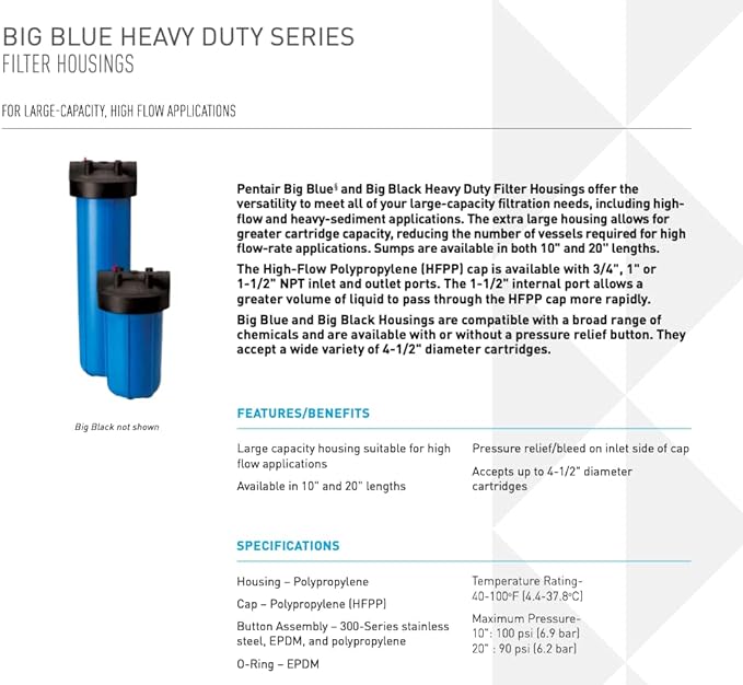 Pentair Pentek 150468 Big Blue Filter Housing, 3/4" NPT #20 Whole House Heavy - Image 2