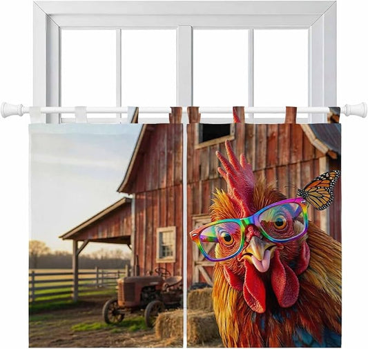 Farm Rooster Kitchen Curtains 45 Inch Length, Short Cafe Window Curtains Tab Top by Unknown
