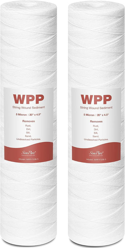 20 x 4.5 Inch 5 Micron String Wound Sediment Water Filter Cartridge, SimPure by SimPure_Water