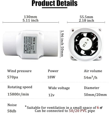 18W 12V Duct Extractor Fan 2” 50mm - Image 3