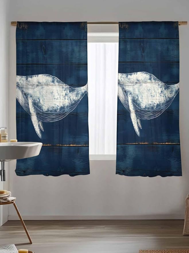 Sheer Curtains 72 Inches Long, Summer Whale Semi Sheer Curtains Light Filtering - Image 5