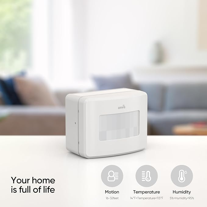 Onvis Smart Motion Sensor, Wireless Home Security System, PIR Motion Detector, Hygrometer, Thermometer,Works with Apple HomeKit-Thread