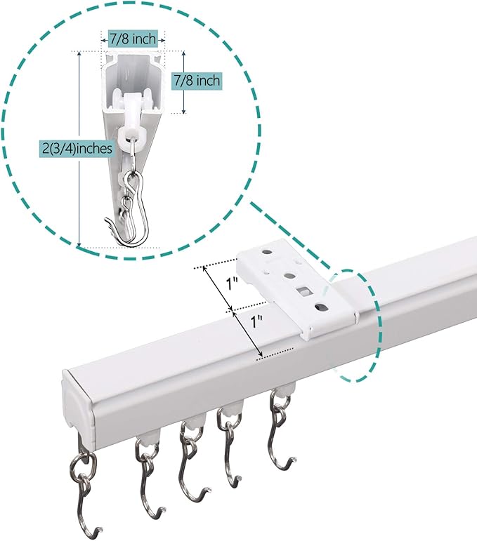 ChadMade Ceiling/Wall Mount Curtain Track Rod Set with Hooks, 6ft - 9ft Adjustable Length Window Rod Track Curtain Rail System For Living Room Bedroom, Work with Grommet and Pinch Pleated Curtain