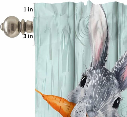Easter Kitchen Curtain Set, Spring Rabbit Botanical Carrots Green Wooden Grain - Image 5