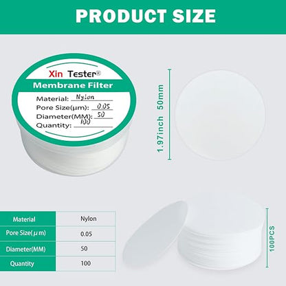 Xin Tester 100 Pieces Nylon Disc Membrane Filters, 50 mm Diameter, 0.05µm Pore - Image 5