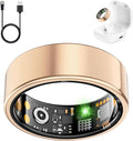 Smart Health Ring for Women Men, Fitness Tracker Ring with Heart Rate, Blood Oxygen, Sleep Tracker, Step Tracker, No Subscription Fee, IP68 Waterproof Smart Ring for iPhone & Android (Rose Gold, 7#)