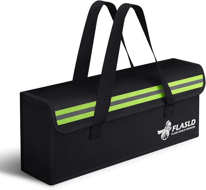 FLASLD E-Bike Battery Safe Bag Explosionproof - Large Capacity Fireproof Lipo Bag for Ebike Battery Charging and Storage (19.3 x 4.3 x 7in)
