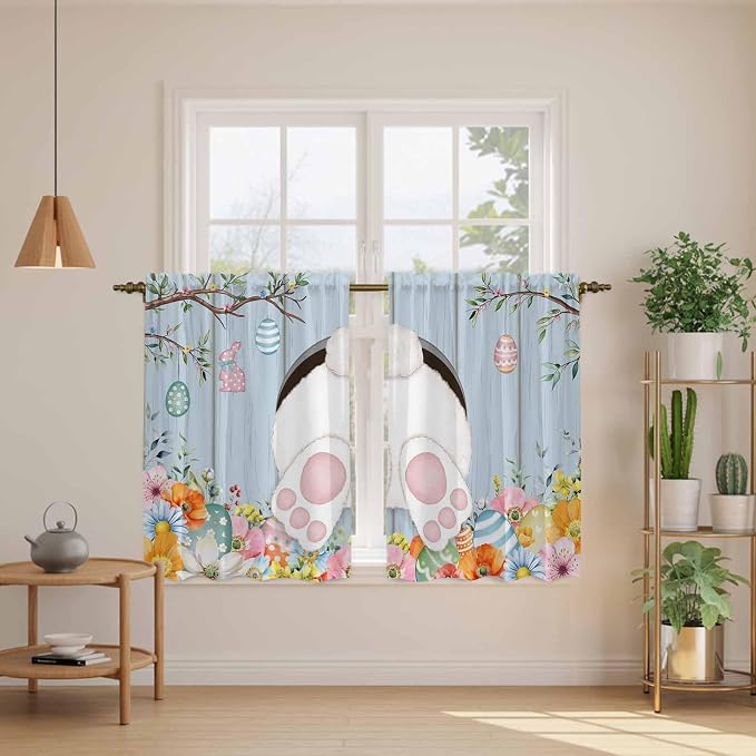 Easter Kitchen Curtains 45 Inch Long 2 Panel Set, Rod Pocket Window Treatment - Image 3