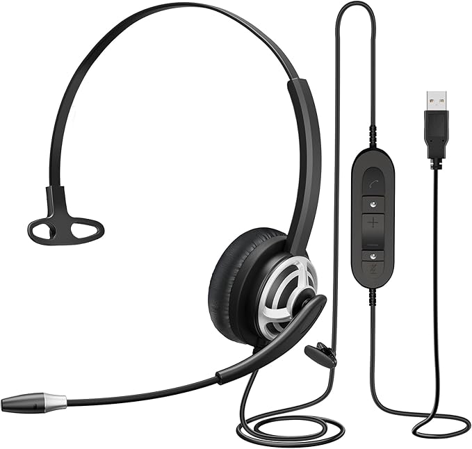 MAIRDI USB Headset with Microphone for PC, Computer Headset with Mic Noise Canceling for Laptop Teams Zoom Office Call Center Voip Telephone Calls, Dictation Headset for Dragon Naturelly Speaking