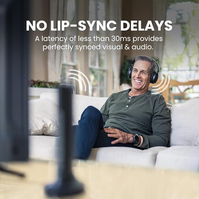 Avantree Opera Plus – Wireless Headphones for TV Watching with Clear Dialogue & Volume Boost for Seniors & Hard of Hearing (Mild–Moderate), Use with Soundbar, Charging Transmitter Base