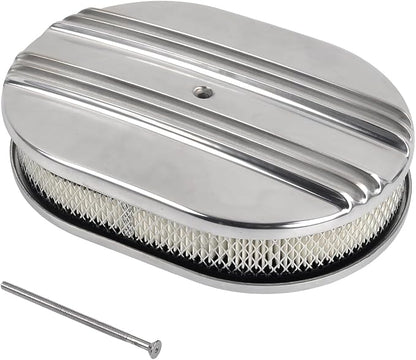 12" Air Cleaner Kit Polished Aluminum Oval Half Finned Compatible by TBAPFS