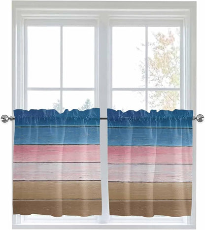 Blue Pink Brown Gradient Wood Grain Window Valance Curtains, Vintage Wood Board - Image 6