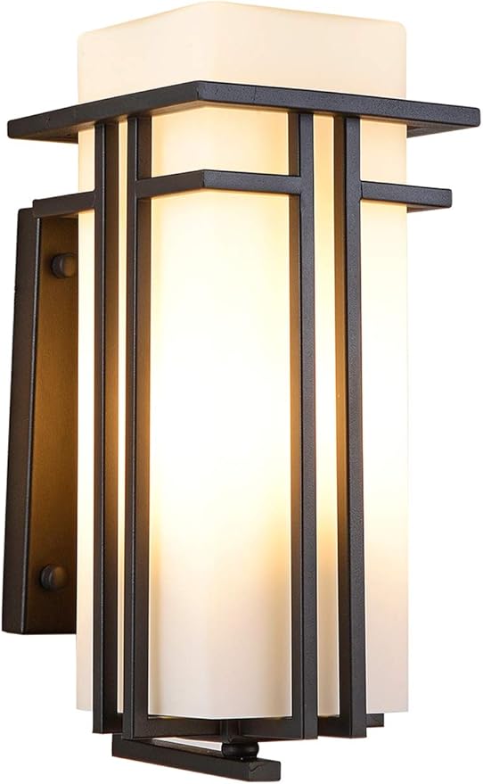 EERU Large Outdoor Wall Lights 15.35" H x 6.7" W, Waterproof Wall Lantern Exterior Light Fixture for Entryways Yards Garage Front Porch, Metal Frame with Frosted Glass, Black (Large)