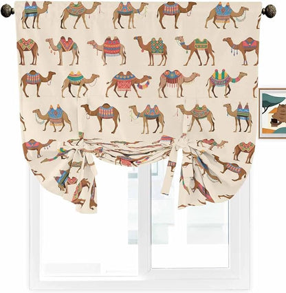 Tie Up Curtains for Windows, Summer Camels Adjustable Balloon Nature Linen - Image 2
