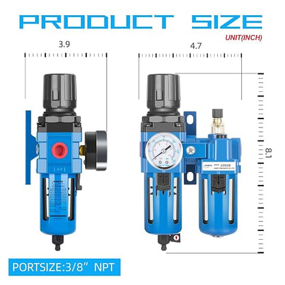 NANPU 3/8" NPT Compressed Air Filter Regulator Lubricator Combo, Water/Oil Trap - Image 5