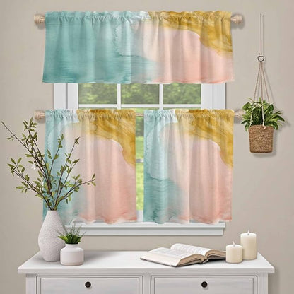 Kitchen Window Curtains Valance and Tier Set, Abstract Desert Mountains Rod - Image 4