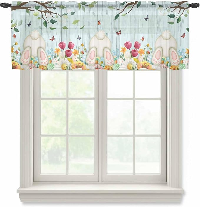 Easter Sheer Valances for Windows 42"x18", Light Filtering Kitchen Curtains by Unknown