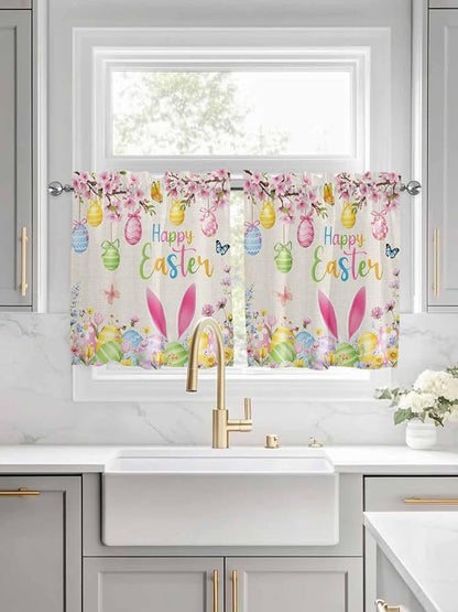 Happy Easter Half Window Curtain 36 Inches Long, Spring Farmhouse Bunny Eggs - Image 3