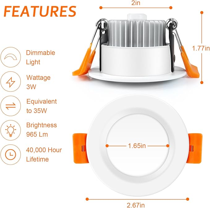 inShareplus 6 Pack 2 Inch LED Recessed Lighting, Downlight Dimmable 3W (35W Equivalent), 5000K Daylight White, CRI80, Recessed Light Fixtures with LED Driver