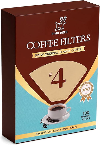 100 Count #4 Cone Coffee Filters 8-12 Cup, Natural Unbleached Paper, by Unknown