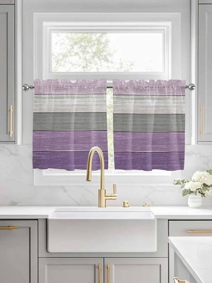 Country Wood Board Gray Purple Window Valance Curtains, Farmhouse Gradient by IDOWMAT
