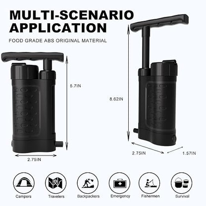 Portable Water Filter Pump, 0.01 Micron Manual Survival Water Purifier - Image 5